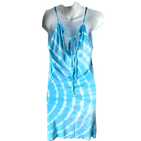 Tie Dye Summer Dress Womens S Teal White Sequins Tie Back Boho Colorful Festival - Picture 5 of 14